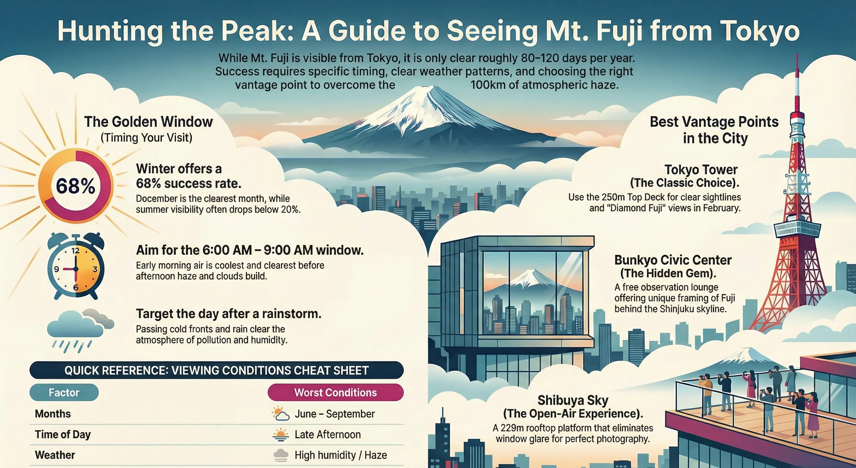 Mount Fuji Peak seen from Tokyo Tower with Skyline