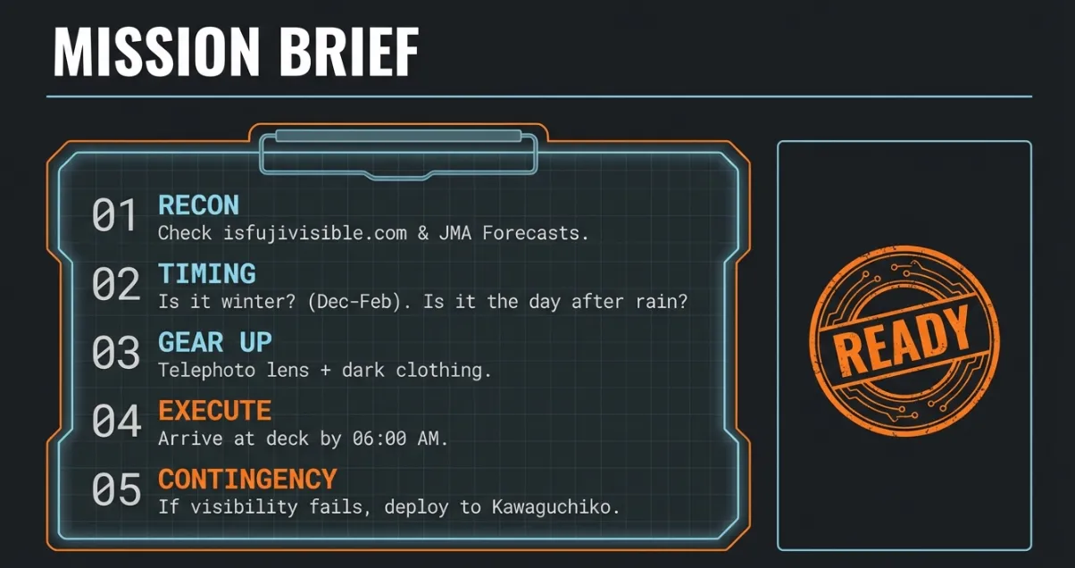 Mt fuji hunting mission brief checklist recon timing gear execute contingency ready