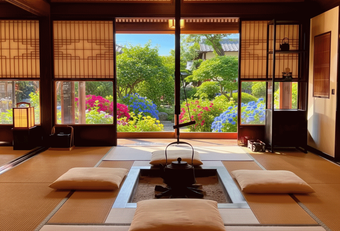 Tokyo Shiba Tofuya Ukai Japanese garden with koi pond and lanterns