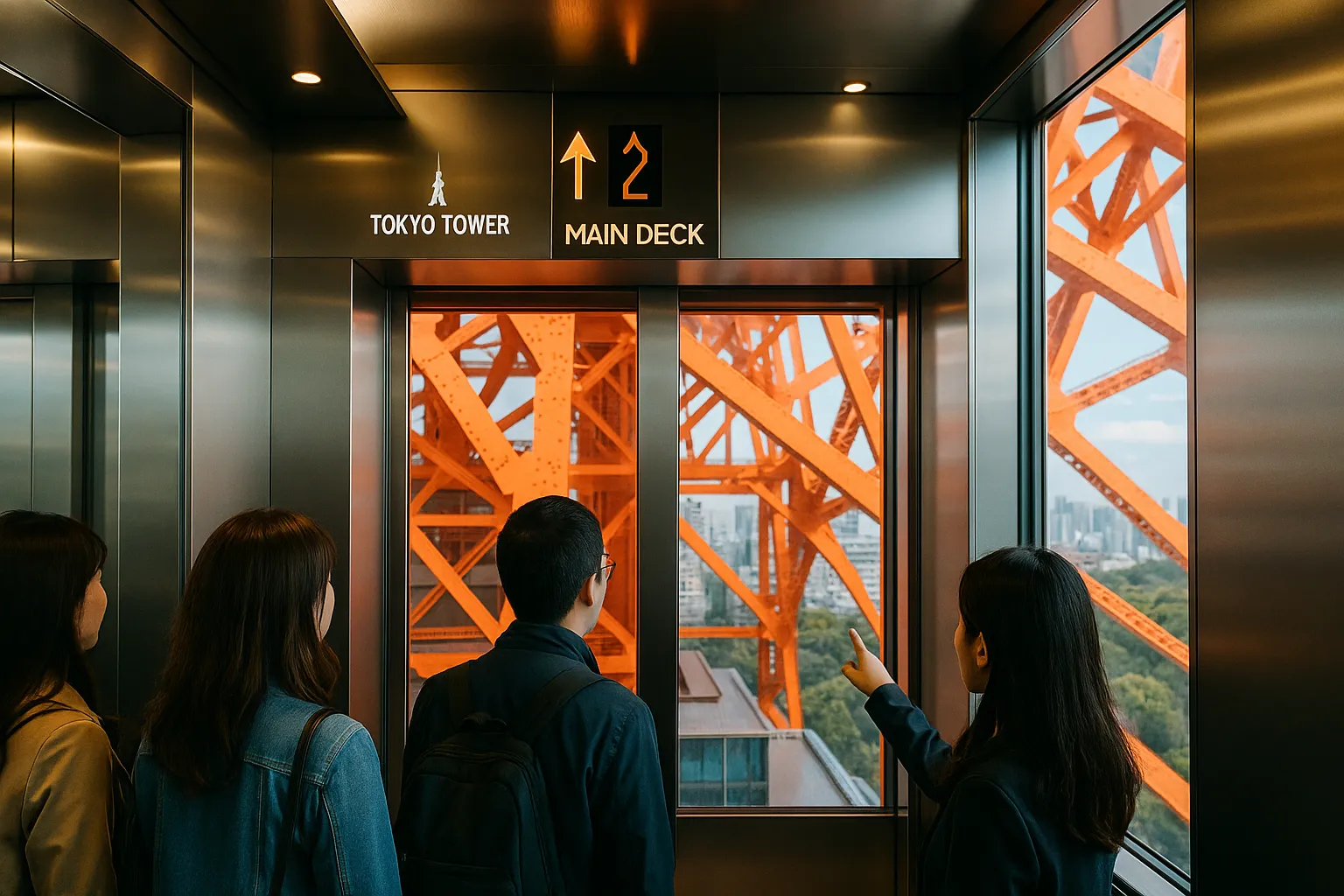 High-speed elevator ascending to observation decks