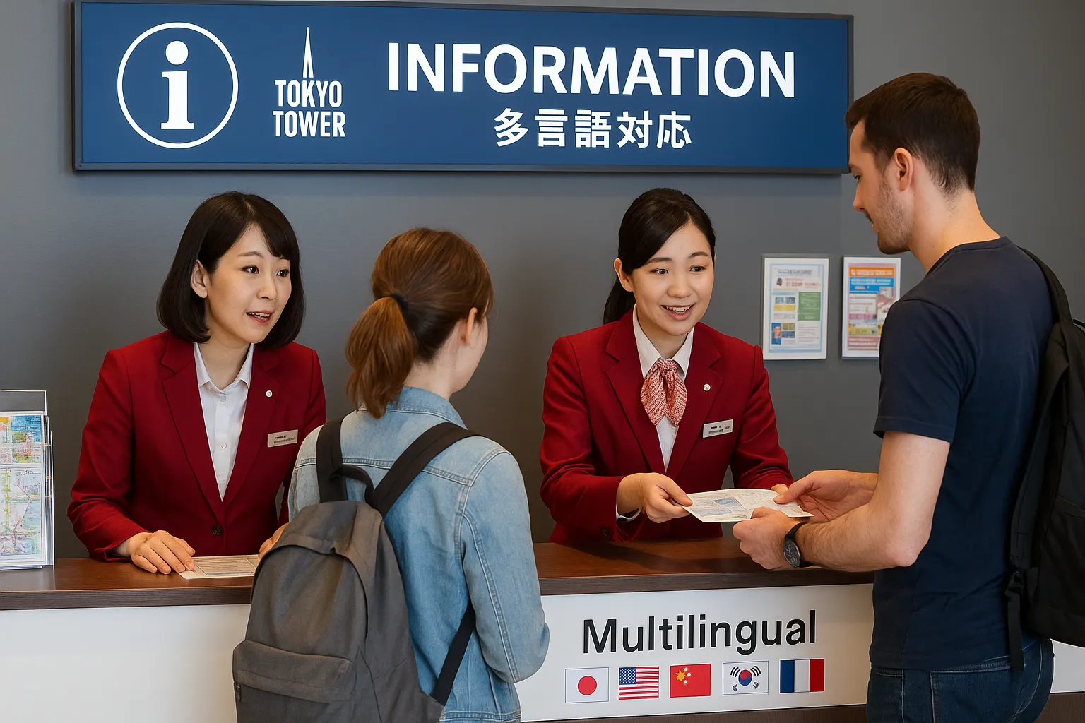 Multilingual information desk with helpful staff