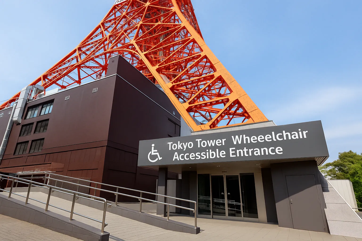 Wheelchair accessible entrance with ramps